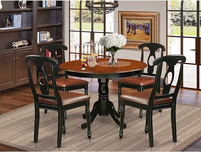 East West Furniture HLKE5-BCH-LC 5 Piece Kitchen Table & Chairs Set Includes a Round Dining Room Table with Pedestal and 4 Faux Leather Upholstered Dining Chairs, 42x42 Inch, Black & Cherry - LeafyLoom