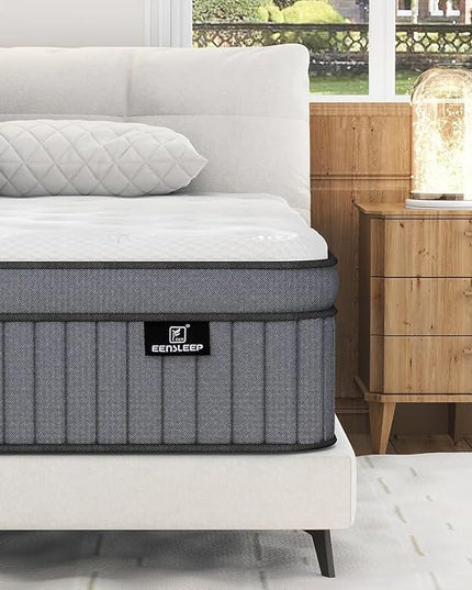 California King Mattress - Upgrade Strengthen - 12 Inch Firm Hybrid Cal King Mattress in a Box, Mattress King Size with Memory Foam and Independent Pocket Springs, Strong Edge Support - LeafyLoom