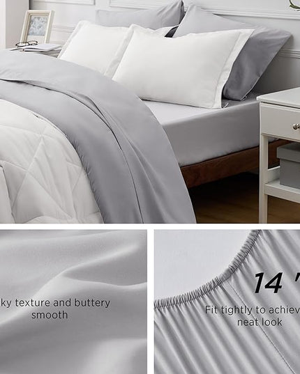 Bedsure Ivory Queen Comforter Set - 7 Pieces Reversible Queen Bed in a Bag, Queen Bed Set Ivory and Grey with Comforters, Sheets, Pillowcases & Shams - LeafyLoom