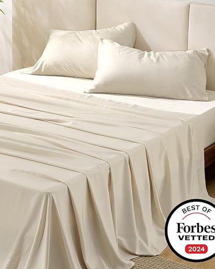 Bedsure King Size Sheet Set, Cooling Sheets King, Rayon Derived from Bamboo, Deep Pocket Up to 16", Breathable & Soft Bed Sheets, Hotel Luxury Silky Bedding Sheets & Pillowcases, Light Beige - LeafyLoom
