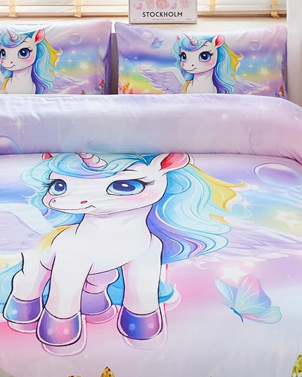 Unicorn Comforter Twin,Princess Twin Comforter,Girls Purple Comforter,Kids Twin Comforter Set for Girls,Unicorn Twin Bedding Set,Unicorn Room Decor - LeafyLoom