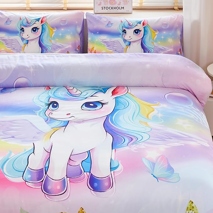 Unicorn Comforter Twin,Princess Twin Comforter,Girls Purple Comforter,Kids Twin Comforter Set for Girls,Unicorn Twin Bedding Set,Unicorn Room Decor - LeafyLoom