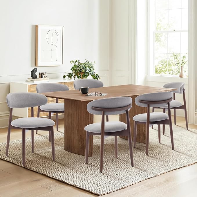 COLAMY Wooden Dining Chairs Set of 4, Modern Fabric Upholstered Kitchen Side Chairs, Farmhouse Dining Room Chair with Foot Pegs, Light Grey - LeafyLoom