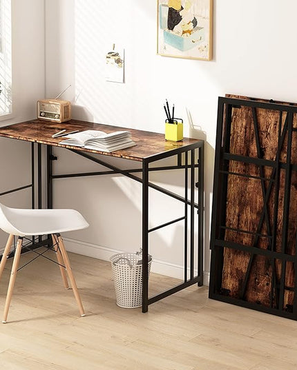 EMODA 40 inch Folding Desk No Assembly Needed Home Office Desk Study Writing Gaming Computer Table, Rustic Brown - LeafyLoom