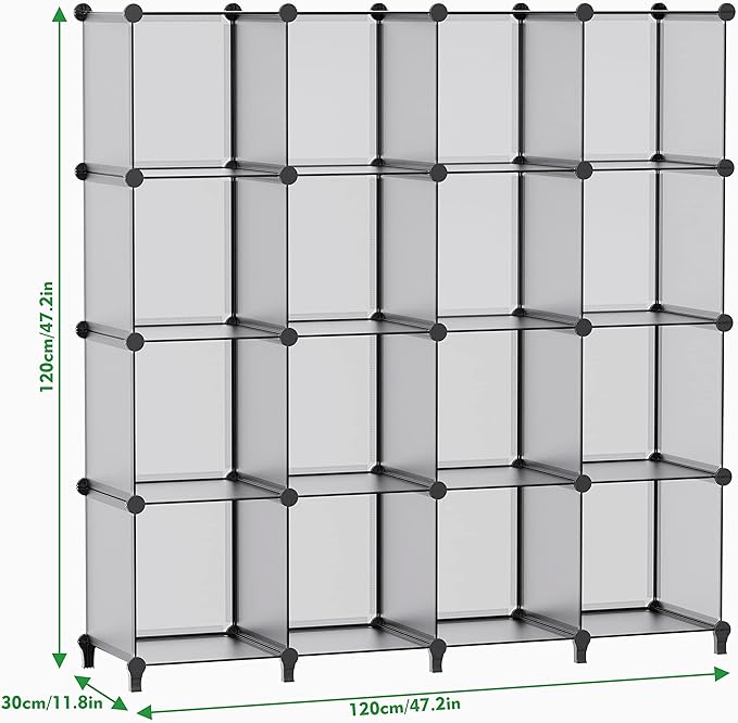 HOMIDEC Book Shelf 16 Cubes Bookcase Bookshelf Cube Storage Organizer Portable Display Bookshelf Kids Bookshelf Book Case for Study Room,Bedroom,Office,Living Room,Closet (47.2x11.8x47.2 inch) - LeafyLoom