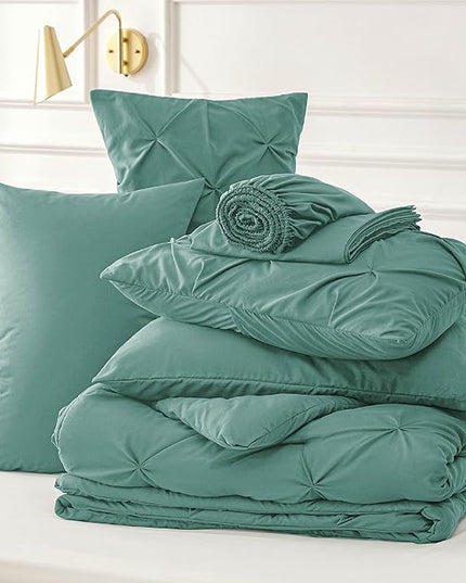 Bedsure Full Size Comforter Sets - Bedding Sets Full 7 Pieces, Bed in a Bag Bed Sets with Comforter, Sheets, Pillowcases & Shams, Adult & Kids Bedding (Graysih Green) - LeafyLoom
