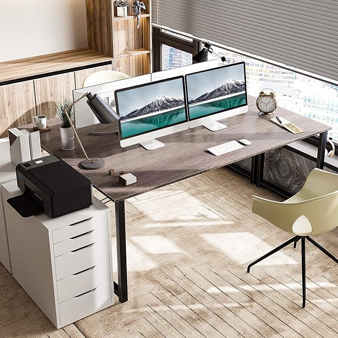 Coleshome 63 Inch Computer Desk, Modern Simple Style Desk for Home Office, Study Student Writing Desk,Grey Oak - LeafyLoom