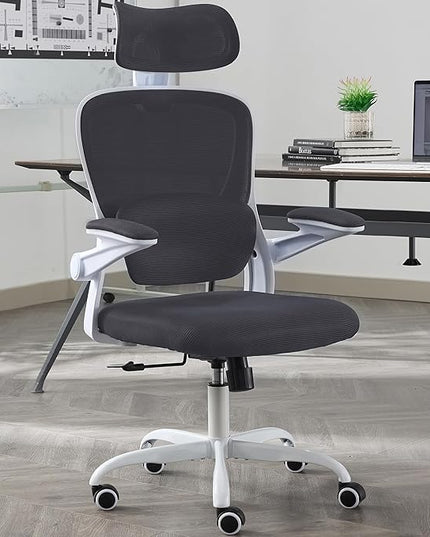 Ergonomic Office Chair with Tilt-Lock, Home Office Desk Chair with Auto Lumbar Support, High Back Mesh Desk Chair with Adjustable Headrest, Swivel Task Chair or Study Room Bedroom,Dark Gray - LeafyLoom