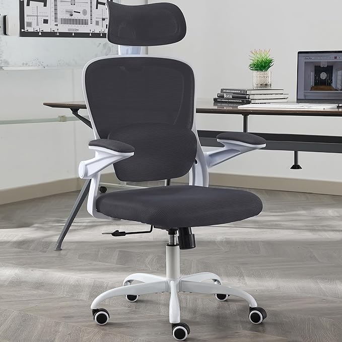 Ergonomic Office Chair with Tilt-Lock, Home Office Desk Chair with Auto Lumbar Support, High Back Mesh Desk Chair with Adjustable Headrest, Swivel Task Chair or Study Room Bedroom,Dark Gray - LeafyLoom