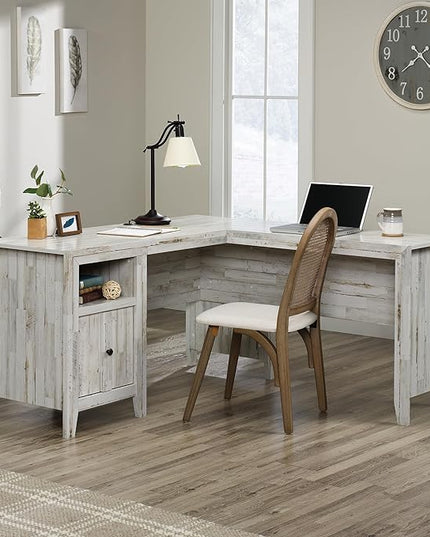 Sauder Dakota Pass L-Desk, L: 59.09" x W: 59.72" x H: 30.00", White Off-White - LeafyLoom