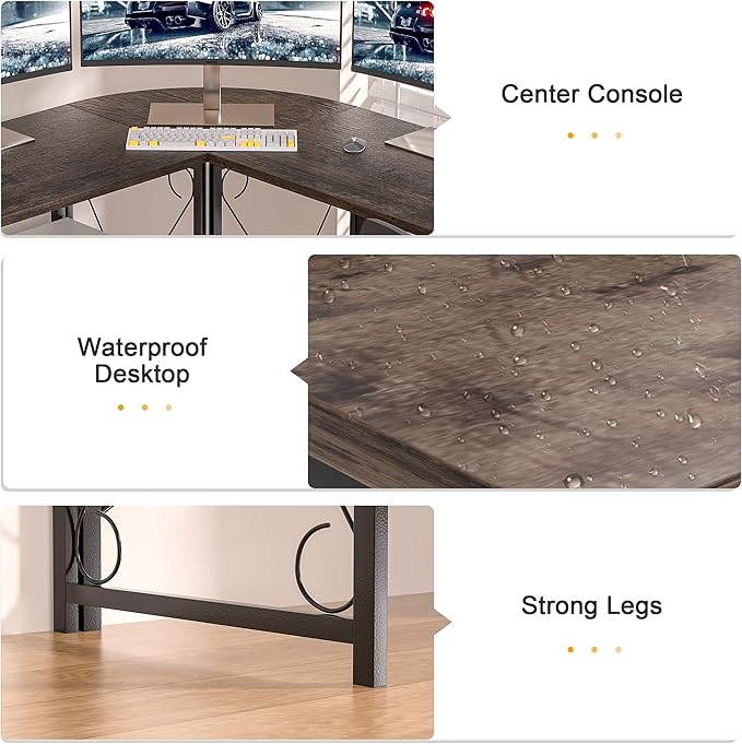 VECELO 59"x59" L Shaped Desk for Computer Gaming Multi-Usage Long 2 Person Table for Home Office Sturdy Writing Workstation, Easy Assembly/Saving Space, Oak Gray - LeafyLoom