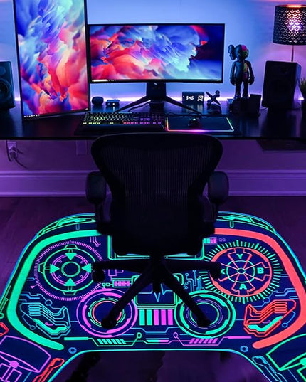 Gaming Rug for Boys Room Decor, Gamer Rugs Glow in The Blacklight Video Game Carpet Teens Playroom Non-Slip Area Rug Game Bedroom Floor Casual Mat (60"x39") - LeafyLoom