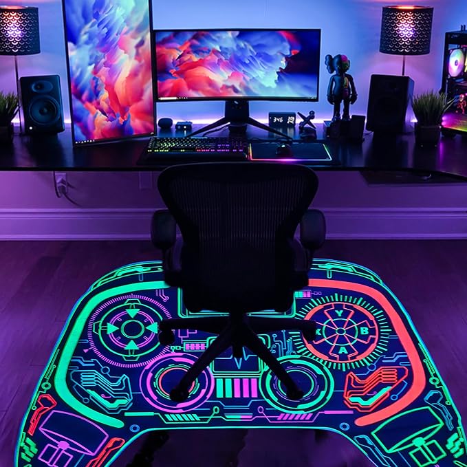 Gaming Rug for Boys Room Decor, Gamer Rugs Glow in The Blacklight Video Game Carpet Teens Playroom Non-Slip Area Rug Game Bedroom Floor Casual Mat (60"x39") - LeafyLoom