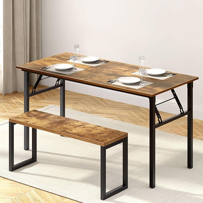Need Home Office Desk Large Computer Desk 60 inch Sturdy Table Foldable Desk Gaming Computer Table No Assembly Required, Rustic Brown&Black Frame AC5FB(152.4 * 60) - LeafyLoom