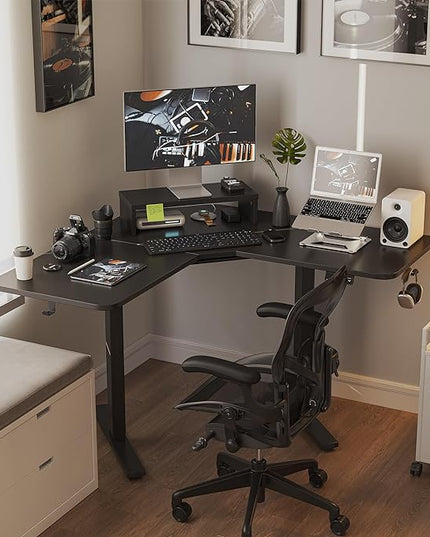 FEZIBO Corner Standing Desk, 48 Inches L Shaped Standing Desk, Electric Stand Up Corner Desk, Home Office Sit Stand Desk with Black Top and Frame - LeafyLoom