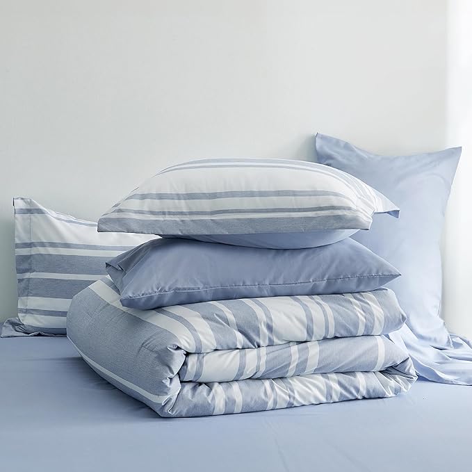 Bedsure Extra Long Twin XL Comforter Set, Twin XL Bedding Set, Navy Blue All Season Dorm Room Essentials with 1 Pillow Sham, Flat Sheet, Fitted Sheet and 1 Pillowcase - LeafyLoom