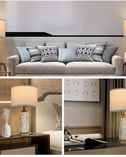 Coastal Nautical Lamp Farmhouse Table Lamps for Living Room Bedroom， Bedside Lamp with Dual USB Port，26.5'' Tall Nightstand Lamps(2 Bulb Included) - LeafyLoom