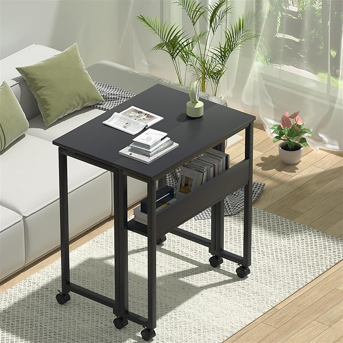 GreenForest Folding Desk Small Rolling Desk with Storage Shelf,31.5 inch Foldable Computer Desk with Wheels for Small Space,Easy Assembly,Black - LeafyLoom