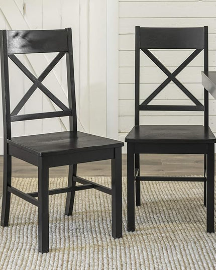 Walker Edison 3 Person Modern Farmhouse Wood Armless Kitchen Table Set Dining Chairs, 60 Inch, Black & Modern Farmhouse Wood X-Back Armless Dining Chairs Kitchen, Set of 2, Black - LeafyLoom