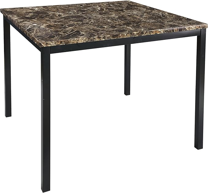 NicBex Dining Table Set for 4 Corner Dining Table Set Counter Height Dining Set 5pc Faux Marble Tabletop and 4X Counter Height Chairs for Small Space Dining Room, Black - LeafyLoom