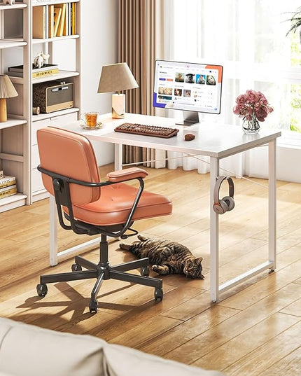 Coleshome 40 Inch Computer Desk, Modern Simple Style Desk for Home Office, Study Student Writing Desk, White - LeafyLoom