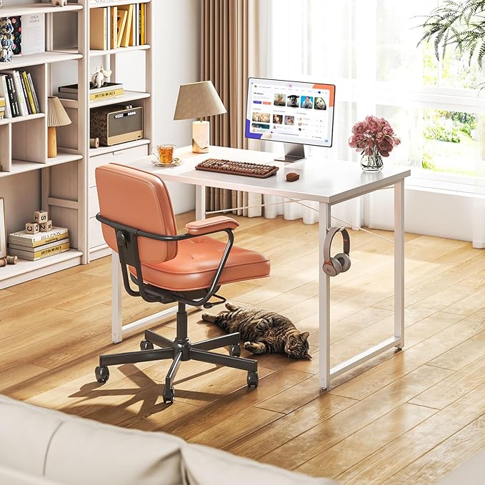 Coleshome 40 Inch Computer Desk, Modern Simple Style Desk for Home Office, Study Student Writing Desk, White - LeafyLoom