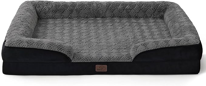 Bedsure Orthopedic Dog Bed for Large Dogs - Calming Dog Sofa Beds Large with Luxurious Short Plush, Big Pet Couch Bed with Removable Washable Cover, Waterproof Lining and Nonskid Bottom, Black BEDSURE