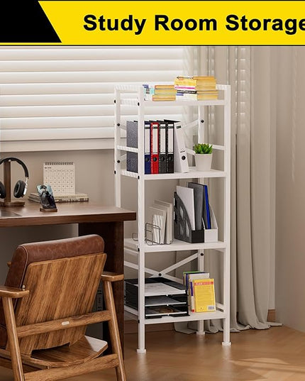 4 Tier Book Shelf, Small Bookshelf Storage Organizer, Tall Narrow Bookcase with Storage Shelves, Wooden Industrial Office Shelves for Bedroom, Living Room, White - LeafyLoom
