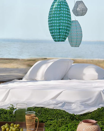 Bedsure California King Sheet Sets, Cooling Sheets, Rayon Derived from Bamboo, Deep Pocket Up to 16", Breathable & Soft Bed Sheets, Hotel Luxury Silky Bedding Sheets & Pillowcases, White - LeafyLoom