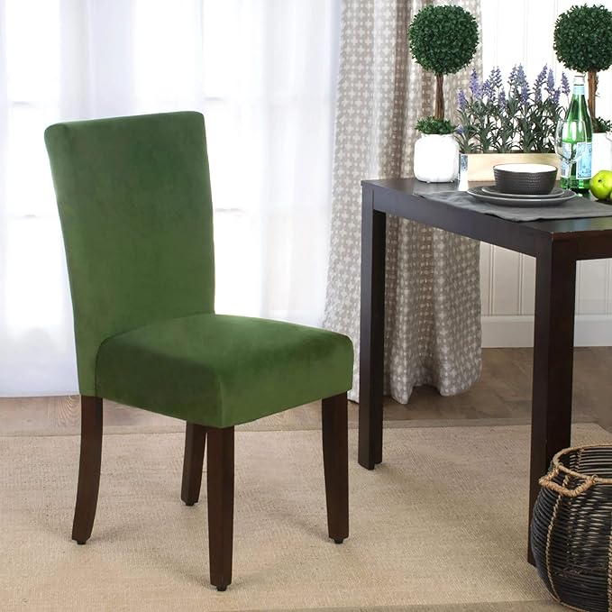 HomePop Parsons Classic Upholstered Accent Dining Chair, Set of 2, Dark Green Velvet - LeafyLoom