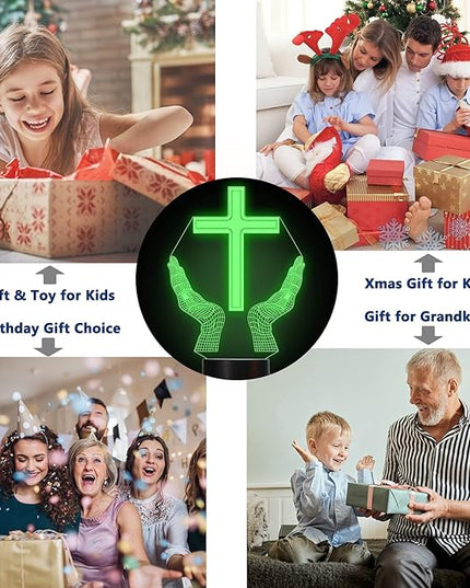 Jesus Cross 3D LED Night Light for Friends Xmas Easter Room Decor Gifts, Crucifix Optical Illusion Desk Table Lamp with Remote + 16 Color Flashing Change + Timer - LeafyLoom