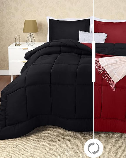 Utopia Bedding King Size Comforter Set with 2 Pillow Shams, Bedding Comforter Sets, Down Alternative Reversible Black/Red Comforter, Soft and Comfortable, Machine Washable - LeafyLoom