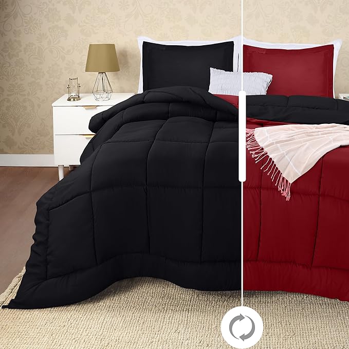 Utopia Bedding King Size Comforter Set with 2 Pillow Shams, Bedding Comforter Sets, Down Alternative Reversible Black/Red Comforter, Soft and Comfortable, Machine Washable - LeafyLoom
