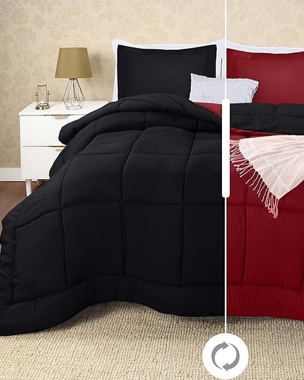 Utopia Bedding Queen Size Comforter Set with 2 Pillow Shams, Bedding Comforter Sets, Down Alternative Reversible Black/Red Comforter, Soft and Comfortable, Machine Washable - LeafyLoom
