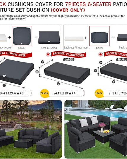 ClawsCover 14Pack Outdoor Patio Seat and Back Cushions Replacement Covers Fit for 7Pieces 6-Seater Wicker Rattan Sectional Couch Chair Furniture Set,Dark Grey-Include Cover Only (Small) - LeafyLoom