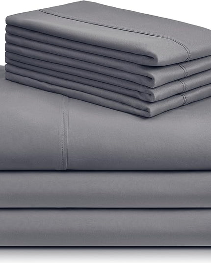 LuxClub 7 PC Split King Sheet Set, Breathable Luxury Bed Sheets, Deep Pockets 18" Eco Friendly Wrinkle Free Cooling Sheets Machine Washable Hotel Bedding Silky Soft - Light Grey Split King - LeafyLoom