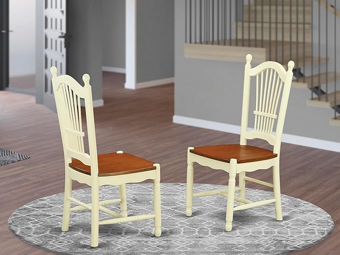 East West Furniture DOC-WHI-W Dover Dinette Chairs - Slat Back Wooden Seat Dining Chairs, Set of 2, Buttermilk & Cherry - LeafyLoom