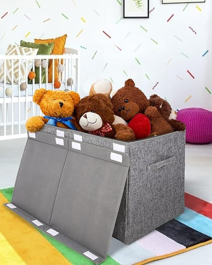 popoly Large Toy Box Chest with Lid, Collapsible Sturdy Toy Storage Organizer Boxes Bins Baskets for Kids, Boys, Girls, Nursery, Playroom, 25"x13" x16" (Linen Gray) - LeafyLoom
