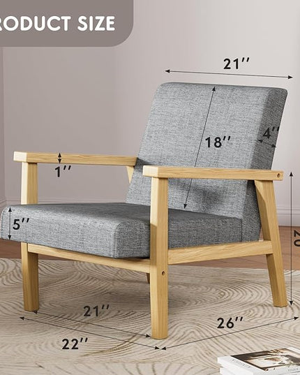 YESHOMY Mid-Century Modern Accent Chair with Solid Wood Frame and Thick Cushion for Living Room, Bedroom, Home Office, Set of 2, Gray - LeafyLoom