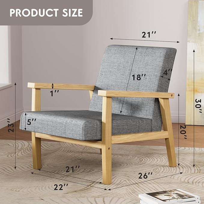 YESHOMY Mid-Century Modern Accent Chair with Solid Wood Frame and Thick Cushion for Living Room, Bedroom, Home Office, Set of 2, Gray - LeafyLoom