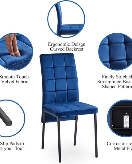 NicBex Velvet Dining Chairs, Upholstered Reception Chairs, High Back Nordic Dining Chair with Metal Legs for Home Kitchen, Living Room, Set of 4, Blue - LeafyLoom