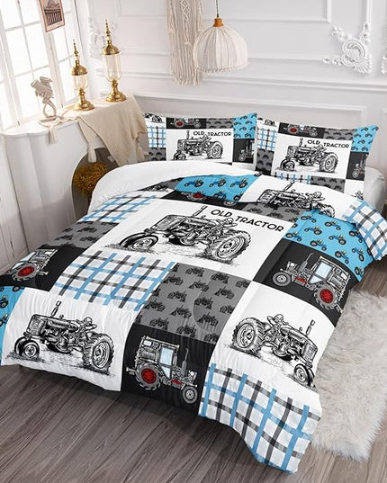 Axolotl Tractor Comforter Set Twin Size,Cartoon Truck Car Comforter Set for Boys,Farm Excavator Bedding Set with Old Tractor for Kids Boys Teens Adult All Season,1 Quilt 2 Pillowcases - LeafyLoom