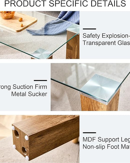 44" Modern Wood and Glass Top Coffee Table Rectangle Tea Table with Wood Leg for Living Room - LeafyLoom