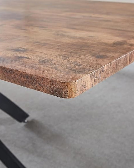 NicBex Dining Table Contemporary Kitchen Table Farmhouse Rustic Rectangle MDF Dining Table, Printed Walnut Table Top and Black Metal Base Rectangular Dining Table, Easy Assembly, Walnut - LeafyLoom