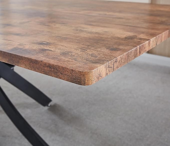 NicBex Dining Table Contemporary Kitchen Table Farmhouse Rustic Rectangle MDF Dining Table, Printed Walnut Table Top and Black Metal Base Rectangular Dining Table, Easy Assembly, Walnut - LeafyLoom