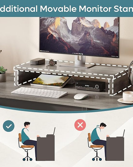 Bestier Lift Top L Shaped Desk with File Drawer, 55'' x 55'' Office Desk with Reversible Storage Drawers, L Shaped Standing Desk with Computer Monitor Stand (Grey Wash, 55'' x 55'') - LeafyLoom