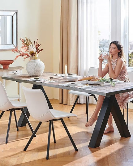 COLAMY PU Leather Dining Chairs Set of 6, High Back Modern Upholstered Dining Room Kitchen Side Chair with Metal Legs for Home/Living Room/Bedroom/Office, White - LeafyLoom