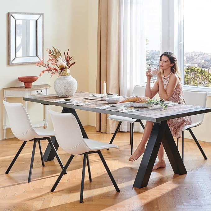 COLAMY PU Leather Dining Chairs Set of 6, High Back Modern Upholstered Dining Room Kitchen Side Chair with Metal Legs for Home/Living Room/Bedroom/Office, White - LeafyLoom