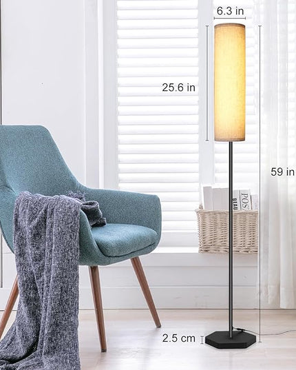 Floor Lamps for Living Room, 12W LED Floor Lamp with Remote Control and 3 Color Temperatures, Reading Lamp, Floor Lamps with Beige Lamp Shade for Bedrooms/Office (Bulb Included) - LeafyLoom