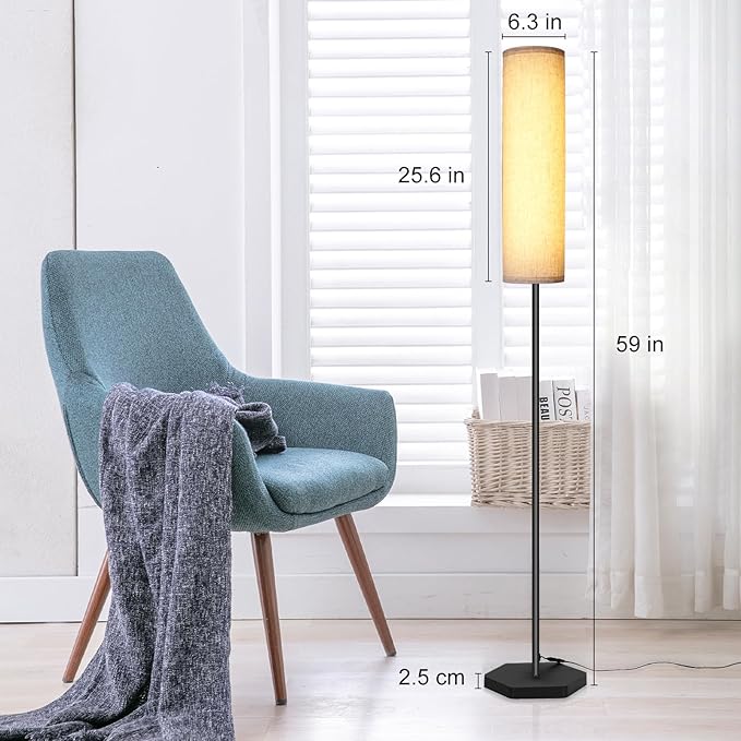 Floor Lamps for Living Room, 12W LED Floor Lamp with Remote Control and 3 Color Temperatures, Reading Lamp, Floor Lamps with Beige Lamp Shade for Bedrooms/Office (Bulb Included) - LeafyLoom